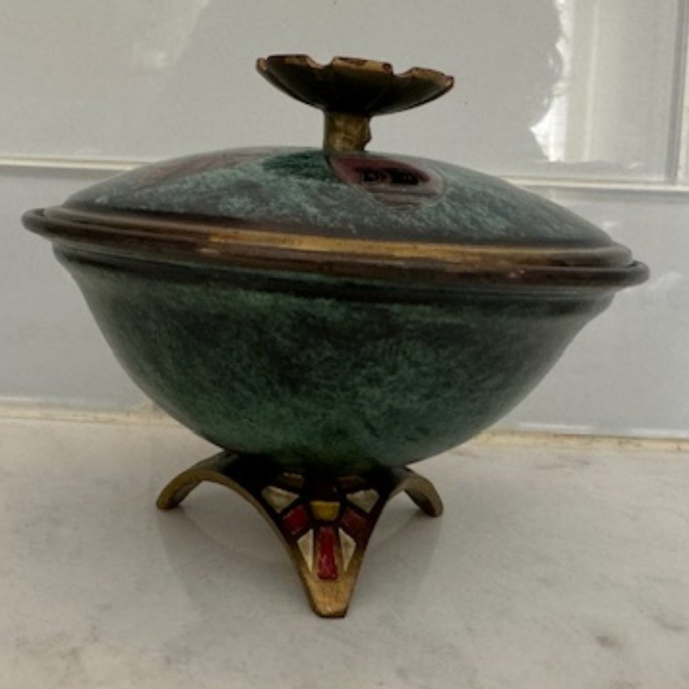 Metal Enamel Mosaic Footed Candy or Sugar Dish. Tribes of Israel. Zodiac